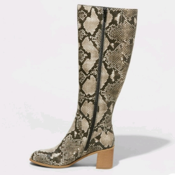 Marlee Snake Print Knee High Heeled Fashion Boots - Picture 2 of 3
